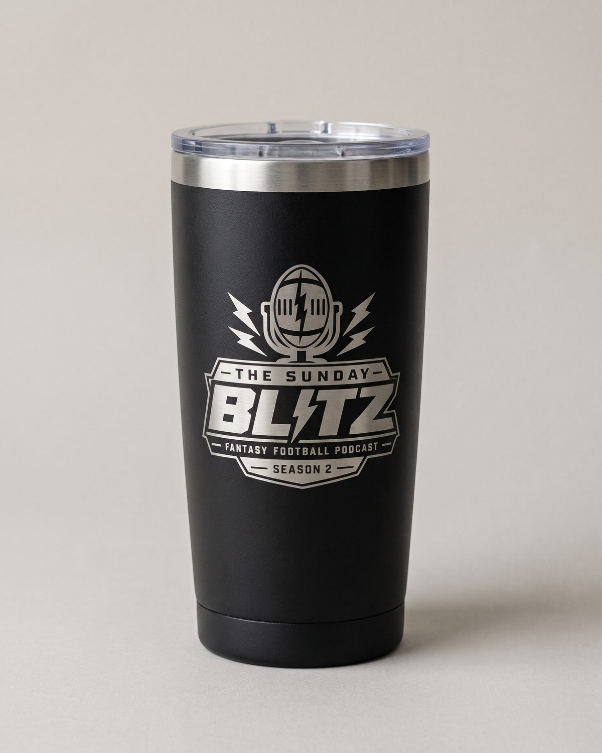 Matte black 20 oz Insulated Tumbler with the engraved crest