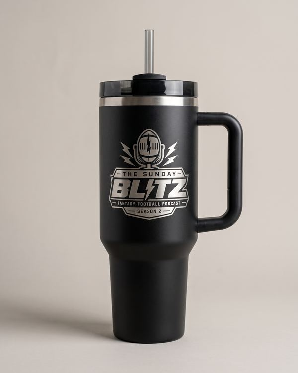 Matte black 40 oz Tailgate Tumbler with the engraved crest